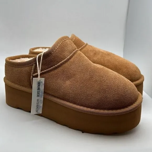 CUSHIONAIRE Women's Genuine Suede Cozy Mule Platform +Memory Foam 8.5 CHESTNUT - Picture 1 of 7